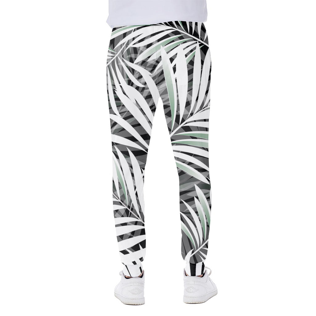 Black White Tropical Leaf Pattern Print Scuba Joggers