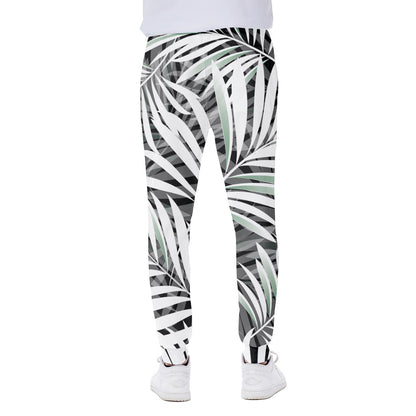 Black White Tropical Leaf Pattern Print Scuba Joggers