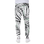 Black White Tropical Leaf Pattern Print Scuba Joggers