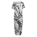 Black White Tropical Leaf Pattern Print Short Sleeve Long Nightdress