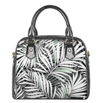 Black White Tropical Leaf Pattern Print Shoulder Handbag