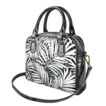 Black White Tropical Leaf Pattern Print Shoulder Handbag