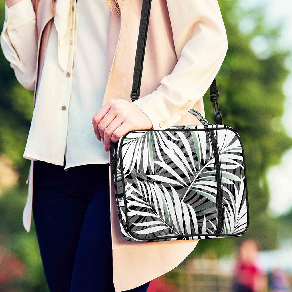 Black White Tropical Leaf Pattern Print Shoulder Strap Bible Bag