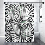 Black White Tropical Leaf Pattern Print Shower Curtain