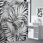 Black White Tropical Leaf Pattern Print Shower Curtain