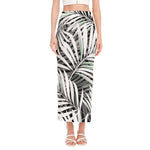Black White Tropical Leaf Pattern Print Side Slit Maxi Skirt