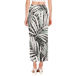 Black White Tropical Leaf Pattern Print Side Slit Maxi Skirt