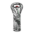 Black White Tropical Leaf Pattern Print Single Neoprene Wine Tote