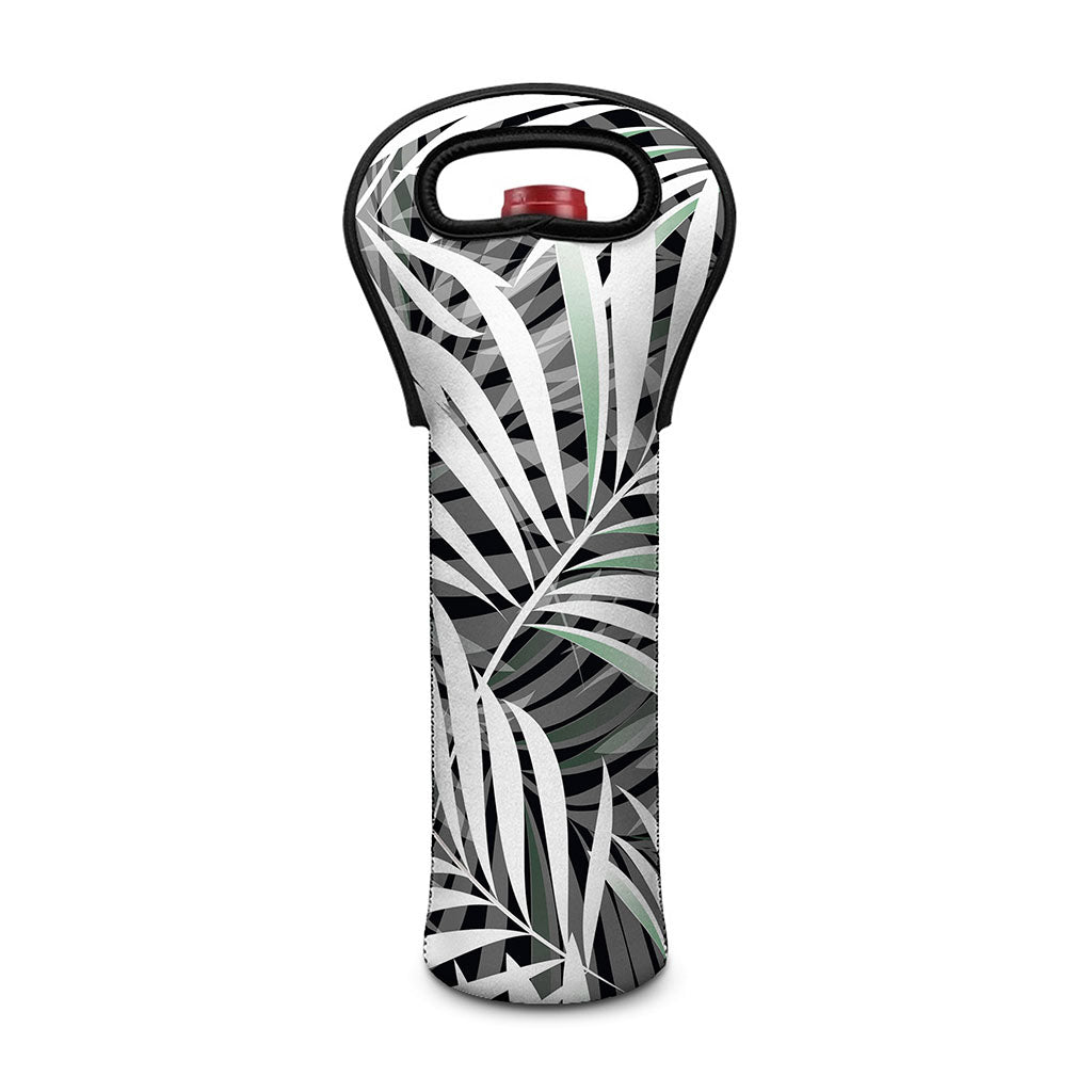 Black White Tropical Leaf Pattern Print Single Neoprene Wine Tote