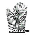 Black White Tropical Leaf Pattern Print Single Oven Mitt