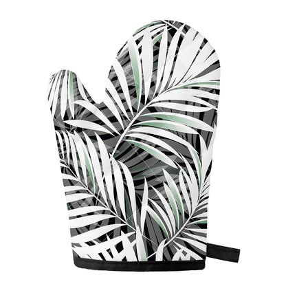 Black White Tropical Leaf Pattern Print Single Oven Mitt
