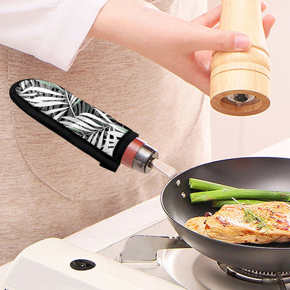 Black White Tropical Leaf Pattern Print Skillet Handle Cover