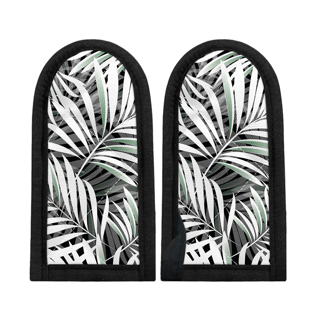 Black White Tropical Leaf Pattern Print Skillet Handle Cover