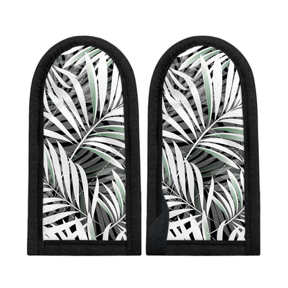 Black White Tropical Leaf Pattern Print Skillet Handle Cover