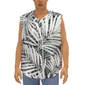 Black White Tropical Leaf Pattern Print Sleeveless Baseball Jersey
