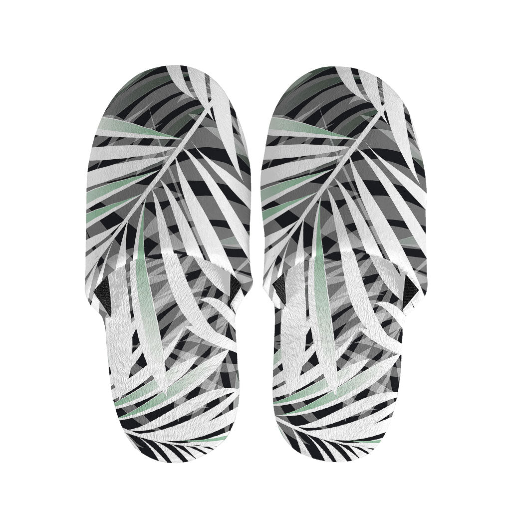 Black White Tropical Leaf Pattern Print Slippers