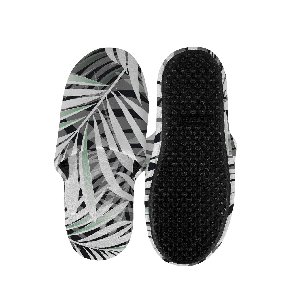 Black White Tropical Leaf Pattern Print Slippers