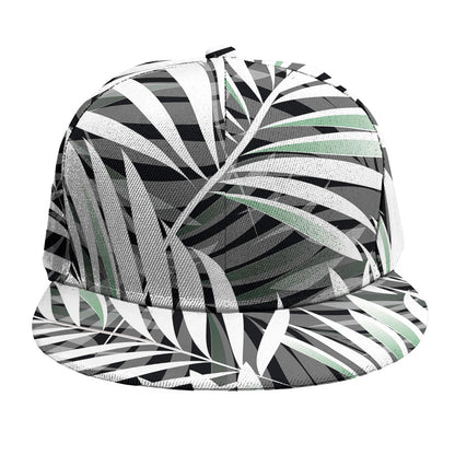 Black White Tropical Leaf Pattern Print Snapback Cap