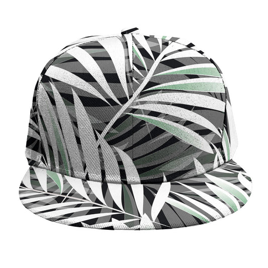 Black White Tropical Leaf Pattern Print Snapback Cap