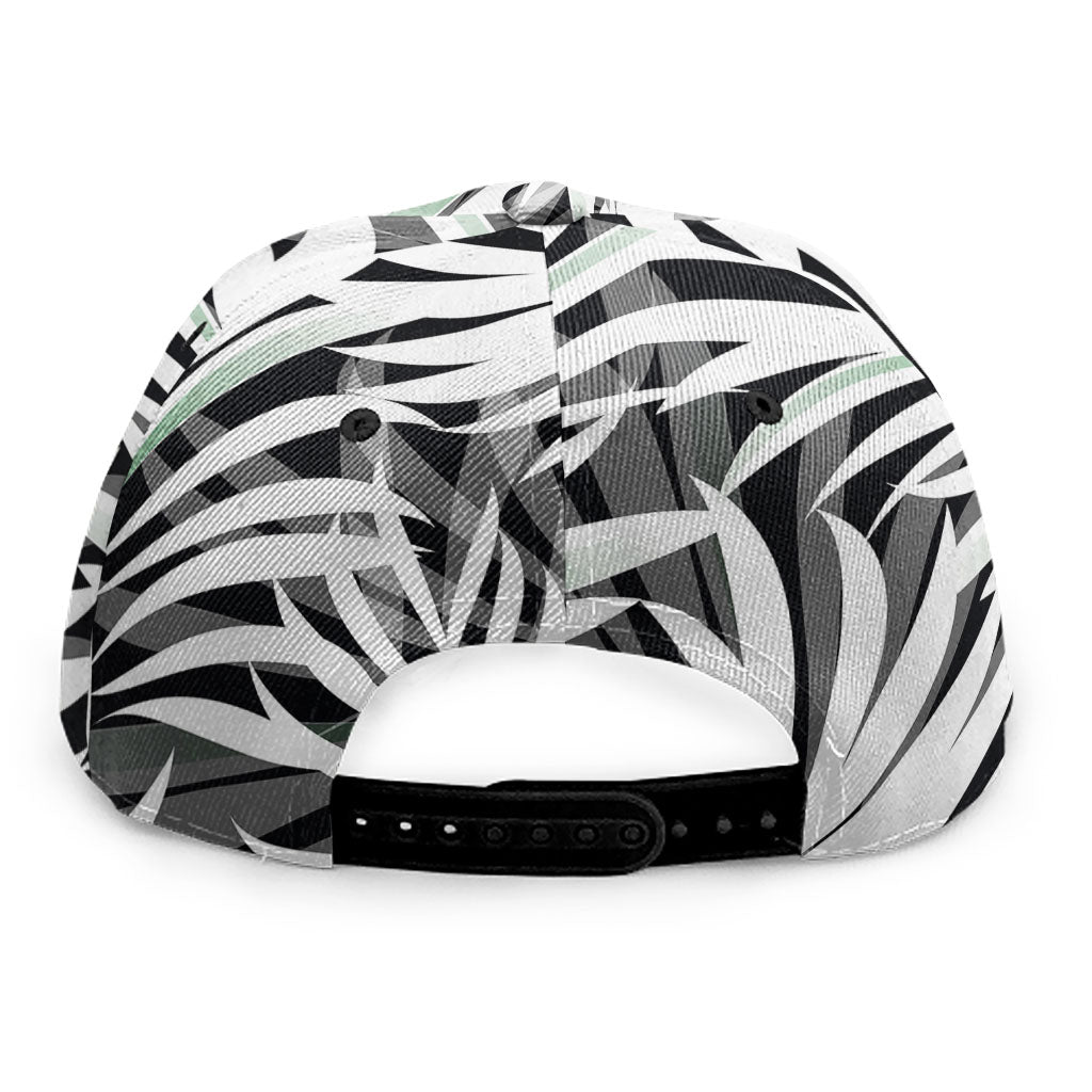 Black White Tropical Leaf Pattern Print Snapback Cap