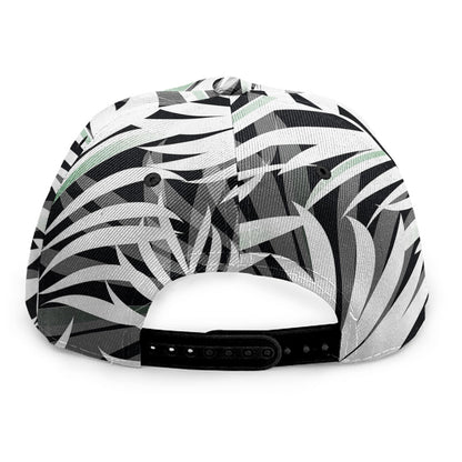 Black White Tropical Leaf Pattern Print Snapback Cap