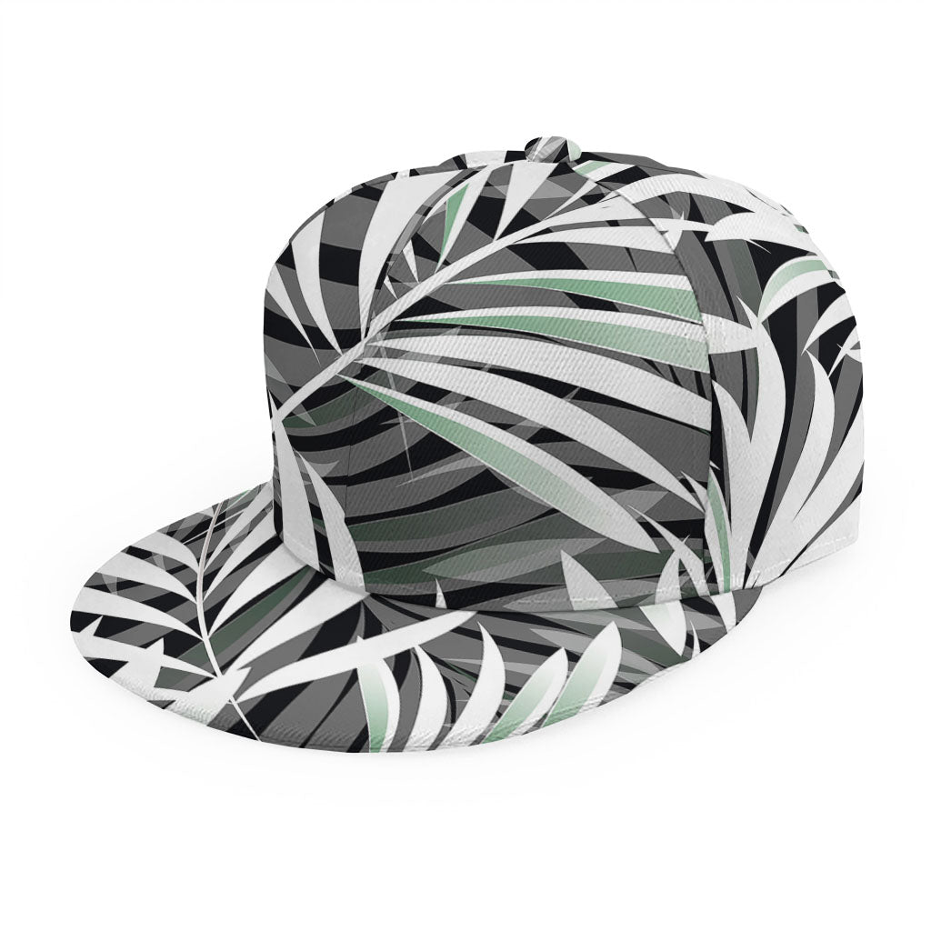 Black White Tropical Leaf Pattern Print Snapback Cap