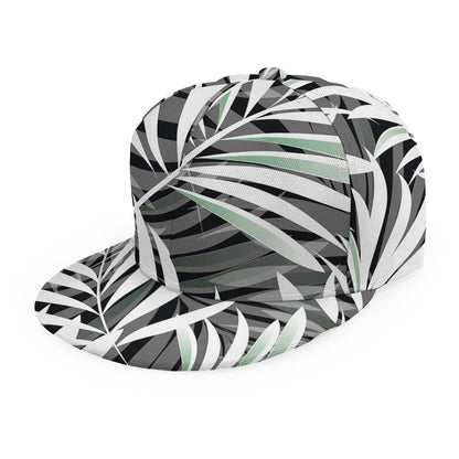 Black White Tropical Leaf Pattern Print Snapback Cap