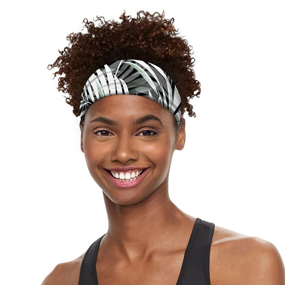 Black White Tropical Leaf Pattern Print Sports Headband