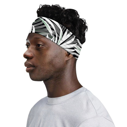 Black White Tropical Leaf Pattern Print Sports Headband
