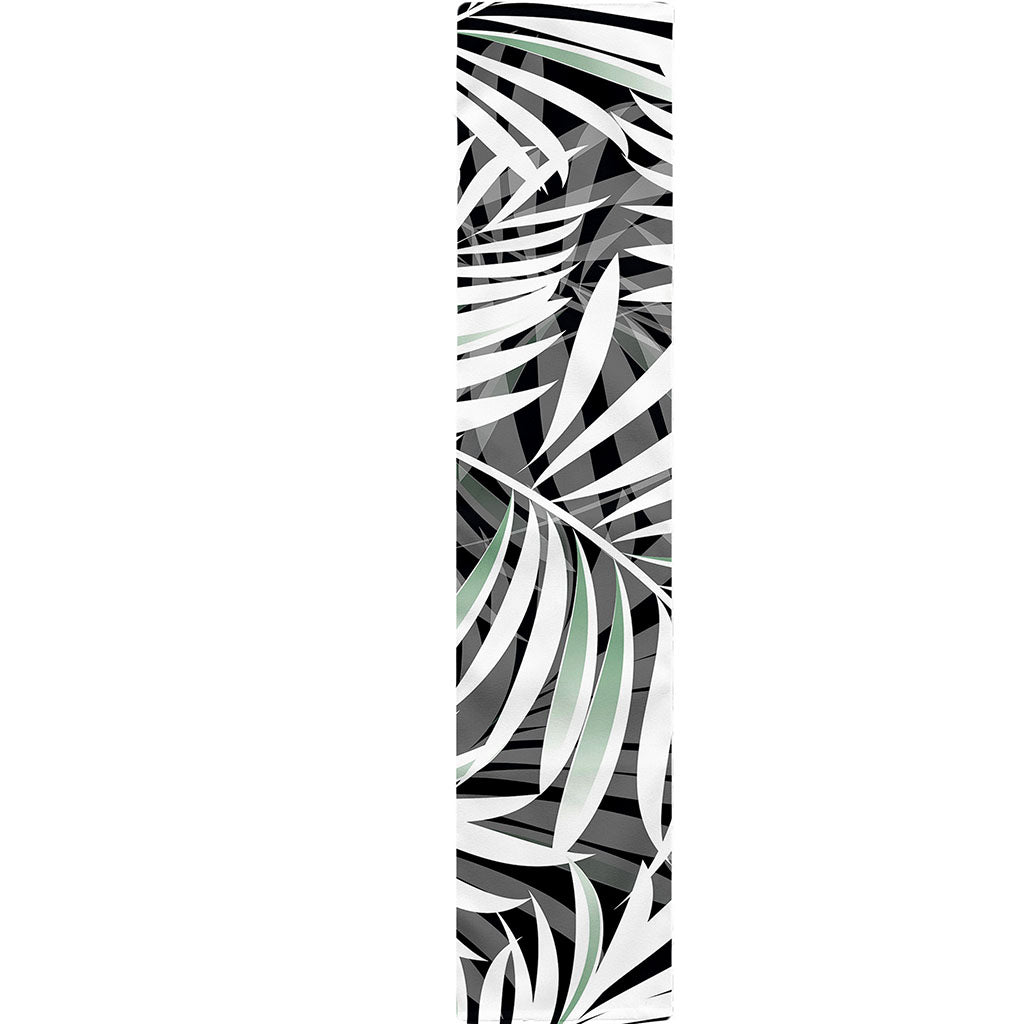Black White Tropical Leaf Pattern Print Table Runner