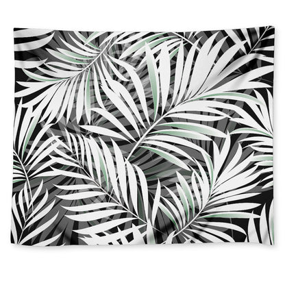 Black White Tropical Leaf Pattern Print Tapestry