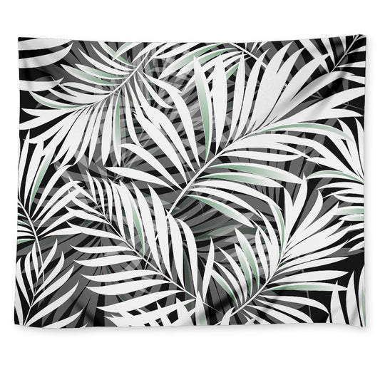 Black White Tropical Leaf Pattern Print Tapestry