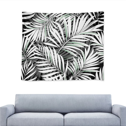 Black White Tropical Leaf Pattern Print Tapestry
