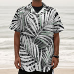 Black White Tropical Leaf Pattern Print Textured Short Sleeve Shirt