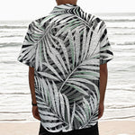 Black White Tropical Leaf Pattern Print Textured Short Sleeve Shirt