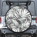 Black White Tropical Leaf Pattern Print Tire Cover