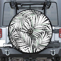 Black White Tropical Leaf Pattern Print Tire Cover With Camera Hole