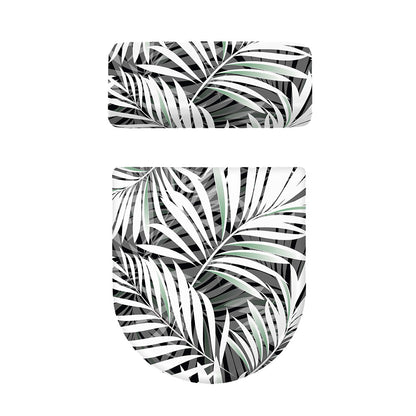 Black White Tropical Leaf Pattern Print Toilet Lid And Tank Cover Set