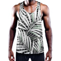Black White Tropical Leaf Pattern Print Men's Workout Tank Top