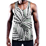 Black White Tropical Leaf Pattern Print Training Tank Top