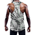 Black White Tropical Leaf Pattern Print Training Tank Top