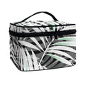 Black White Tropical Leaf Pattern Print Travel Makeup Bag