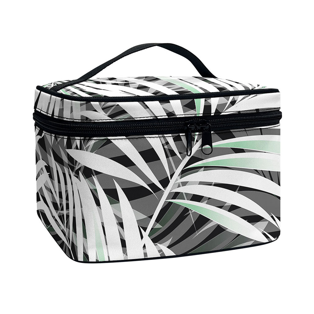 Black White Tropical Leaf Pattern Print Travel Makeup Bag