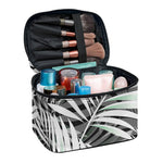 Black White Tropical Leaf Pattern Print Travel Makeup Bag
