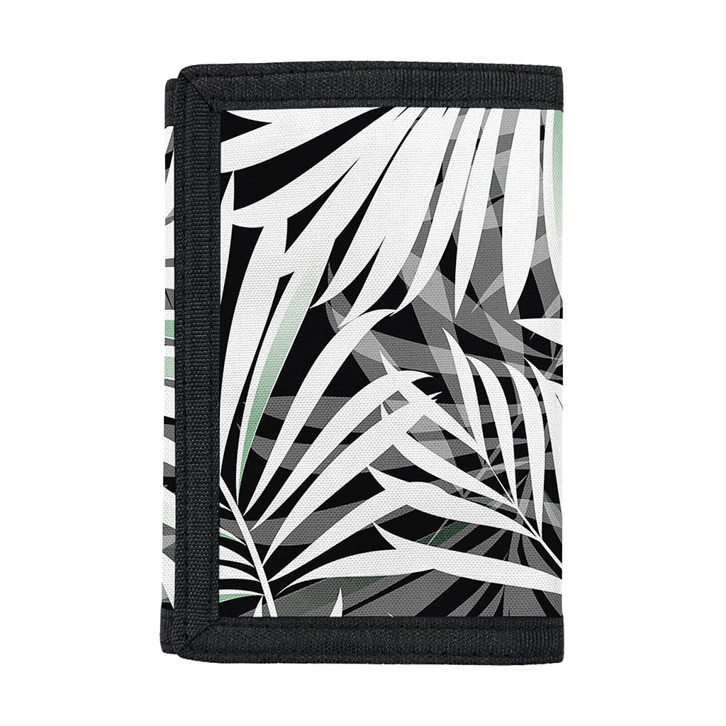 Black White Tropical Leaf Pattern Print Trifold Wallet