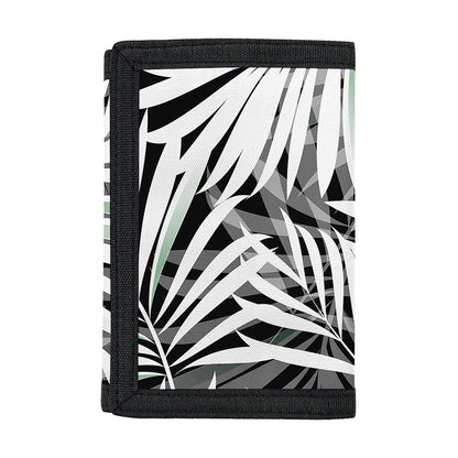 Black White Tropical Leaf Pattern Print Trifold Wallet