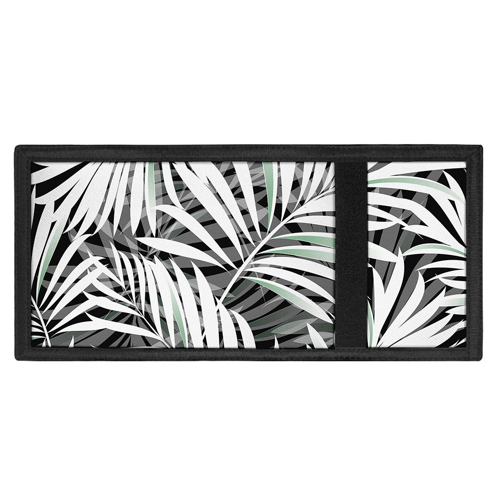 Black White Tropical Leaf Pattern Print Trifold Wallet