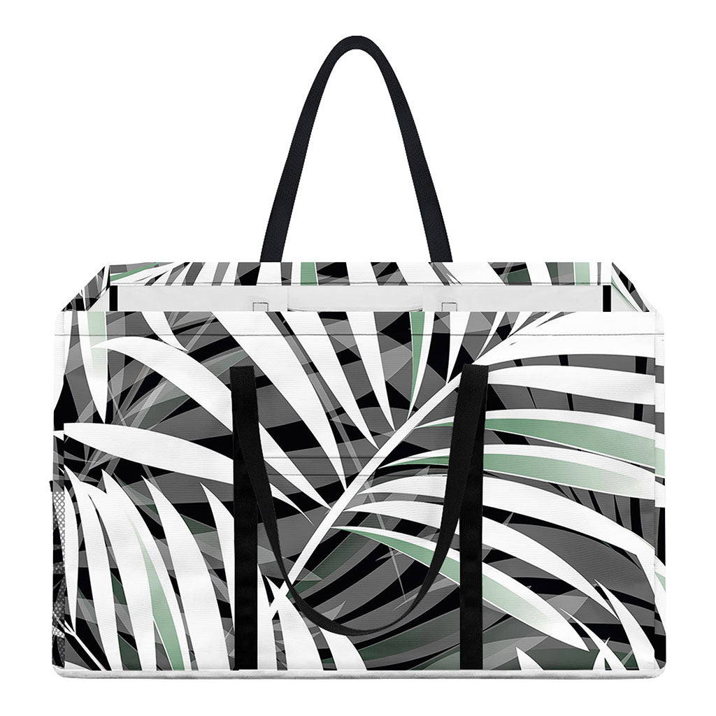 Black White Tropical Leaf Pattern Print Utility Tote Bag