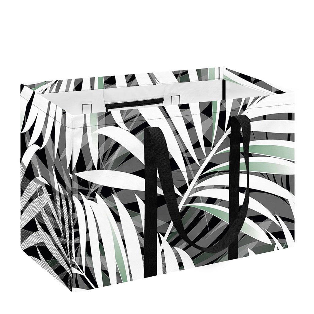 Black White Tropical Leaf Pattern Print Utility Tote Bag
