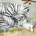 Black White Tropical Leaf Pattern Print Wall Sticker